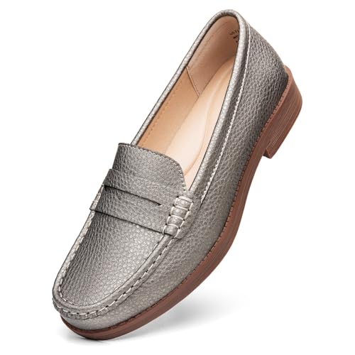 Image of Women's Comfortable Leather Penny Loafers Slip On Business Casual Dress Shoes Lightweight Office Work Flats Everyday Walking Shoes for Women