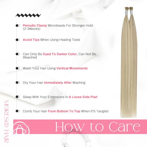 Image of Moresoo I Tip Human Hair Extensions, Ash Platinum Blonde, 24 Inch | 40g 50 strands, extra-long straight length, individual strand extensions for content creation and fashion styling