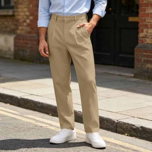 Mens Dress Pants Classic Fit Pleated Business Casual Slacks - image 4