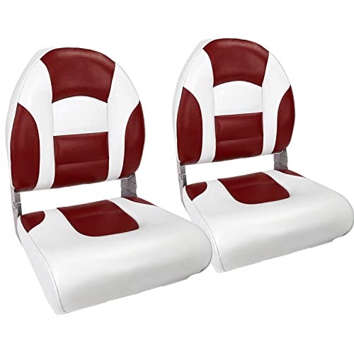 NORTHCAPTAIN Deluxe A Pair of Marine High Back Folding Boat Chair Fishing Boat Seat,for Fishing, Bass/Jon/Pontoon Boat Chairs, 4 Mounting Screws Included,White/Red