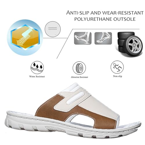 Men'S Leather Open Toe Summer Slide Sandals Comfortable Lightweight Non-Slip Flat Beach Outdoor Slippers Casual Fisherman Slip-On Sandals4