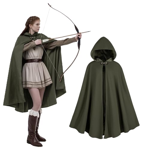 rumnigh Manteau médiéval à capuche - En velours - Pour carnaval, fête, Halloween - Pour adulte - Unisexe - Pour homme et femme - Vert