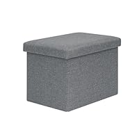 Bonlife Grey Ottoman Storage Box - Foldable Rectangular Footstool for Living Room, Kids Toy Chest with Lid, Multi-Use Seat & Storage, 42x32x32 cm
