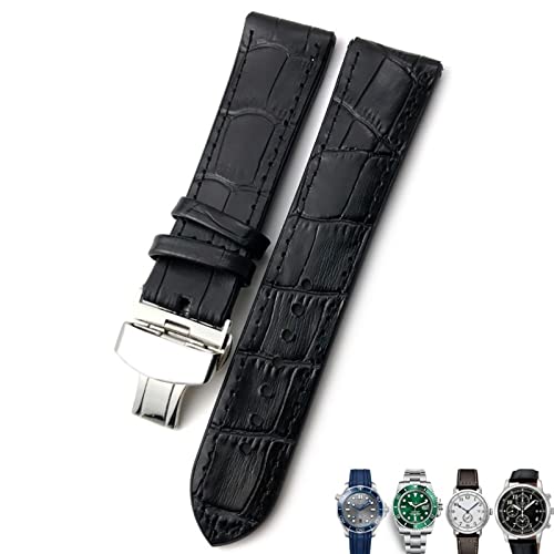 Bracelet de montre en cuir noir 20mm compatible montre Rolex et IWC