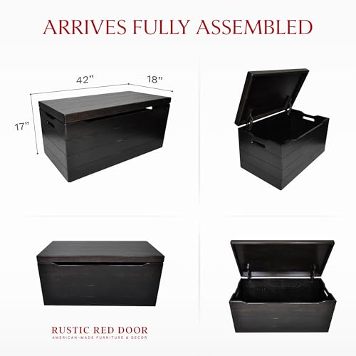 Image of Amish Made Wooden Storage Chest Trunk Box with Lid and Handles for Bedroom, Blanket, Clothes, Anti-Slam Hinges, Handmade, Rustic, Oak Wood, Onyx Stain, 42 inch