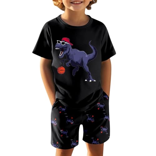 Boys Dinosaur Graphic Tee and Shorts Matching Set for Casual Play and Athletic Activities2