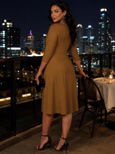 Image of PinkPatty Women's Casual 3 /4 Sleeve Midi Dresses Fit and Flare Church Work Dress with Pockets