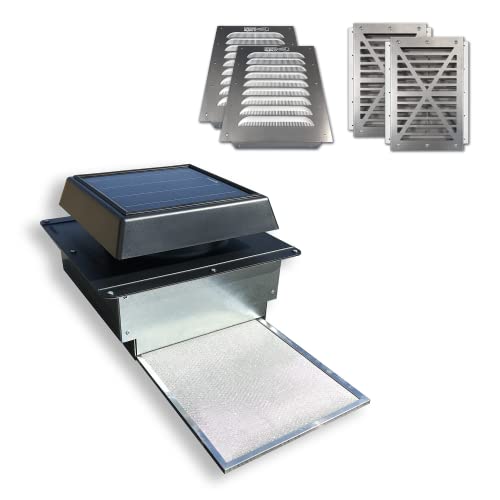 BIG AIR® 400 CFM Solar Roof Vent – Solar Powered Exhaust Fan for Shipping Containers, Sea Cans - High Airflow Ventilation for Heat & Moisture Control (FAN + 2 INTAKE VENTS W/SCREEN MESH)