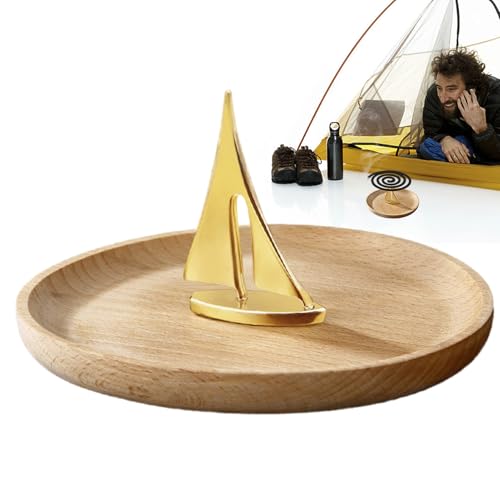 Soporte para Espirales | Portaespirales Antimosquitos para Jardín | Decoración Artística Barco con Base Madera Acampada Piscina Exterior Relax