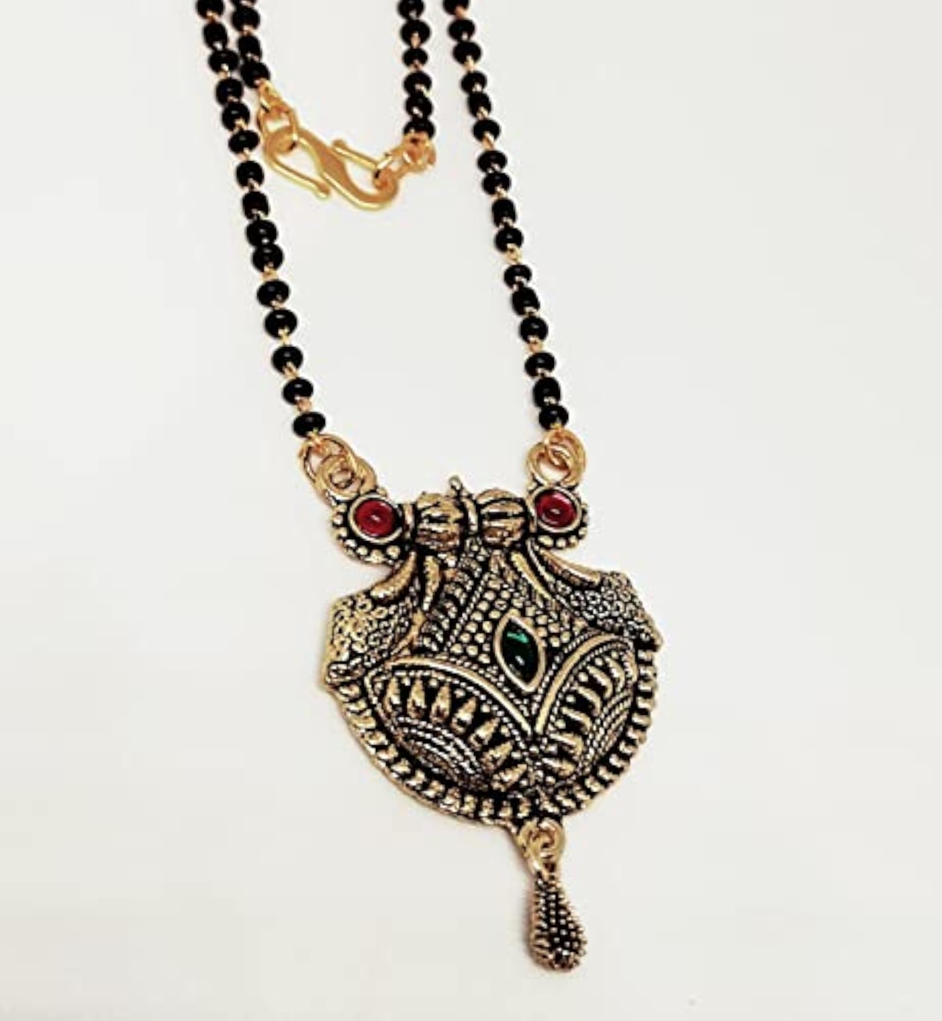 Oxidised Designer Black Metal Brass Long Black Beads Mangalsutra
