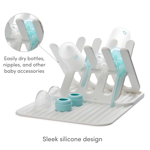 Munchkin Bottle Drying Rack and Mat, Holds 8 Bottles, Pump Parts, Pacifiers, & Accessories, Space Saving Folding Design, Home and Travel Use, Silicone, White - image 5