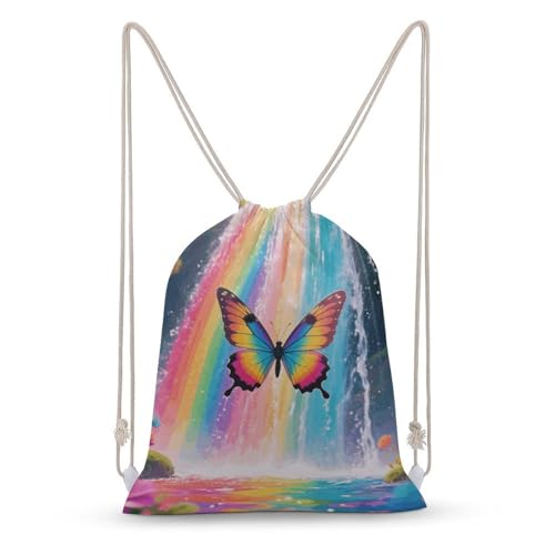 Rainbow - Winged Butterfly by Falls Drawstring Backpack Gym Bag Lightweight Sackpack Gift for Hiking Travel Beach Shopping