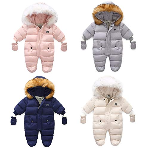 puseky Pasgeboren Baby Snowsuit Winter Warm Bont Hoodie Footed Romper Rits Jumpsuit Outwear met Wanten - Image 7