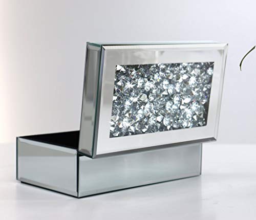QMDECOR Luxurious, silver-colored jewelry boxes with crushed diamond glass, mirrored, storage box, jewelry box for women