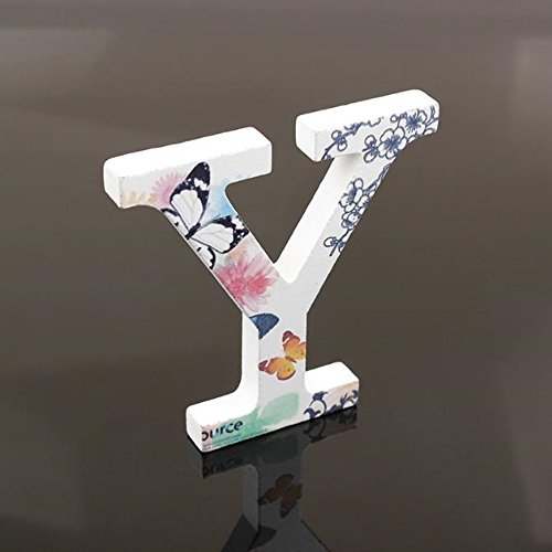 Freeas Flower Painting Decorative Wood Letters, 26 Marquee Alphabet Letters DIY Words Sign for Children Baby Name Girls Bedroom Wedding Birthday Party Home Décor (Letter Y)