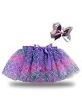 Girls Colorful Mermaid Layered Ribbon Tiered Ballet Lined Tutu Skirt with Hair Bows (X-Mermaid,Large)