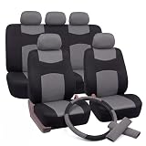 Auto Accessori Lupex - Set Coprisedili Auto Universali 12 Pezzi, Include Coprivolante e 2 Copri Cintura, Fodere per Sedili Anteriori e Posteriori con Zip per Sedili Sdoppiabili
