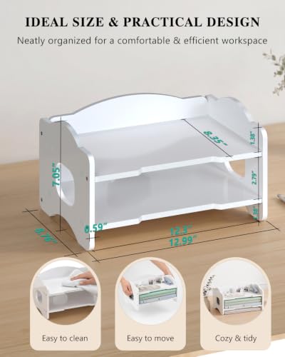 Image of WALI Desk File Organizer, 2 Tier Stackable Desktop Paper Letter Tray Organizer with Handle, Office Desk Accessories & Workspace Organizers for Office, Home, School Supplies, 1 Pack, White