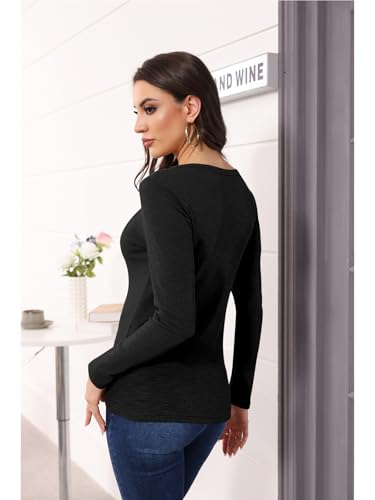 Poetsky Women's Fall Long Sleeve Tunic Tops Sexy V Neck Shirts Casual Criss Cross Ribbed Knit Tee Slim Fitted Blouse4