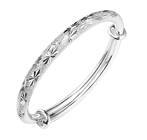 Retro 925 Sterling Silver Plated Chinese Happiness Carved Bangle Bracelet