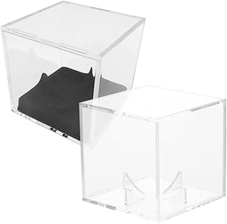 MAGICLULU 2pcs Acrylic Baseball Display Case Set, and Black Tabletop Sports Memorabilia Holder, Multipurpose Baseball Storage Box for Home and Office Showcases