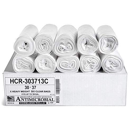 Image of Aluf Plastics HCR-303713C High Density Star Sealed Coreless Roll Bags, 30 gal, Polyethylene, 30 inch x 37 inch, Clear (Pack of 500)