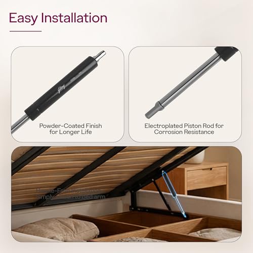 Image of Godrej Furniture Fittings I Neulift Gas Spring Heavy Duty I 500 N I Suggested Weight Capacity - 20 to 25 Kg I Accessories for Bed Fittings I Suitable for Storage of Bed Unit I Grey Finish (1 Pair)