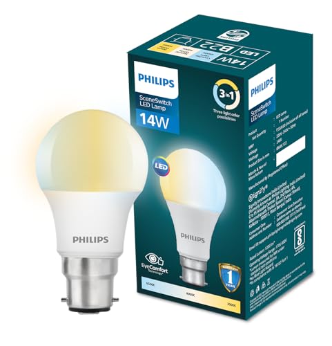 PHILIPS 14 w LED Bulb|3 Colours in 1 LED Bulb|Scene Switch Bulb for Home & Decoration|Colour : Tunable White, Pack of 1, b22d