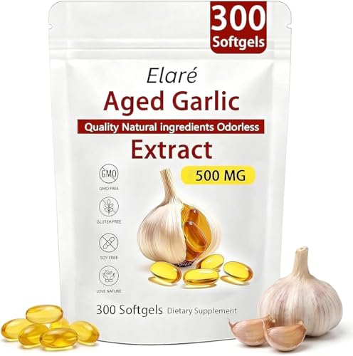 Elare Aged Garlic Extract - Odorless, Organic Garlic Extract Capsules - Heart & Immune Antioxidant Supplements, Vegetarian, All-Natural, Non-GMO, 300 Softgels