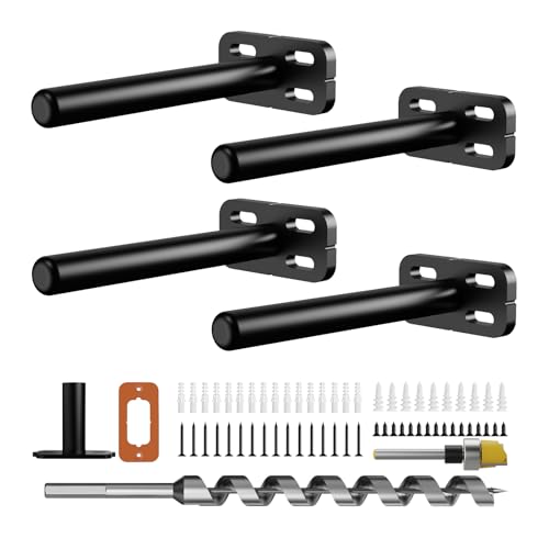 4pcs Wall Shelf Brackets Heavy Duty Floating Shelf Bracket Hidden,Invisible Black Shelving Brackets Decorative Floating Shelf Hardware Heavy Duty,Metal Shelf Support Bracket(4"-4pcs) 4 inch-