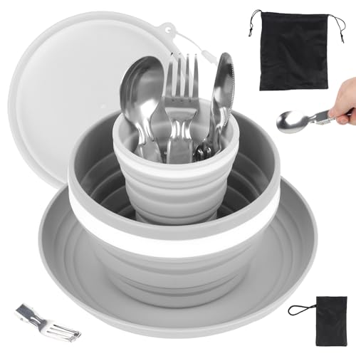 Couverts de camping pour 1 personne avec assiette et bol pliant - 2