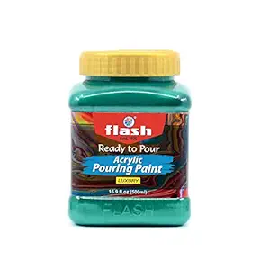 Flash Acrylic Ready to Pour Pouring Paint/Fluid Acrylic 500ml / 16 fl oz Pre-Mixed Water-Based - for Canvas, Wood, Paper, Crafts, Tile, Rocks and More (Metallic Green)