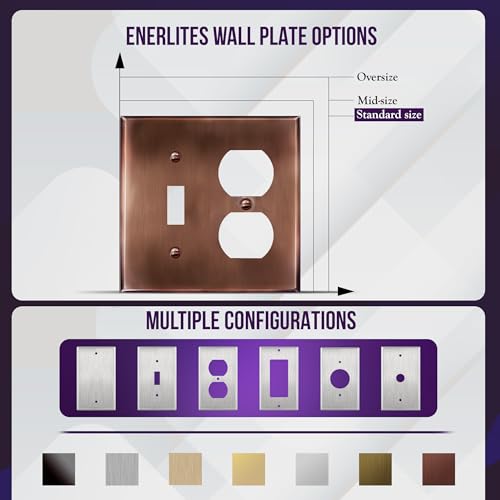 Image of ENERLITES Combination Toggle Switch and Duplex Receptacle Metal Wall Plate, Stainless Steel 201 Outlet Cover, Corrosion-Resistant, Standard Size 2-Gang 4.50 inch x 4.57 inch, 771121-AC, Antique Copper