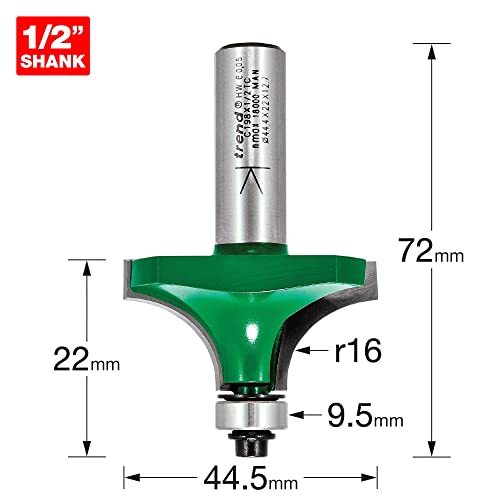 Trend CraftPro Kugellager geführter Rundfräser und Ovolo-Fräser, 1,27 cm Schaft mit 16 mm Radius, Wolframkarbidspitze, C198X1/2TC