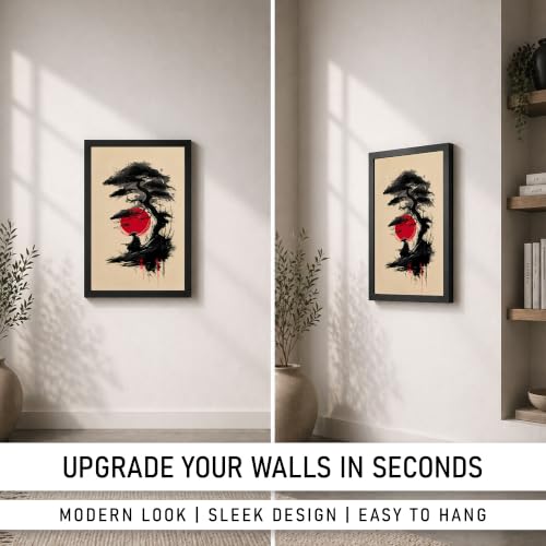 Image of Samurai & Bonsai Premium Framed Wall Poster (12x18 Inch) | Japanese Warrior & Red Sun Wall Art | Zen Asian Decor for Bedroom, Living Room, Office & Workspace | Ready-to-Hang Display Frame
