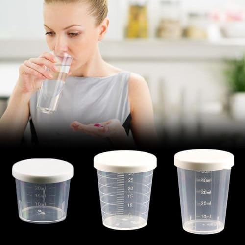 Vaso medidor de medicamentos con tapa, 20/30/50 ml, vaso de plástico transparente multiusos E6P5, dispensador de medicamentos