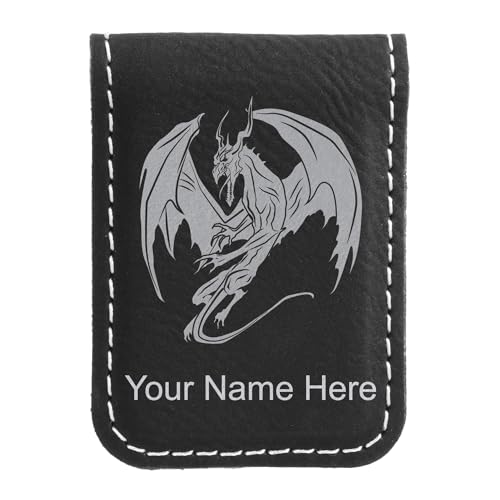 LaserGram Slim Magnetic Money Clip, Dragon, Personalized Engraving Included (Black with Silver)