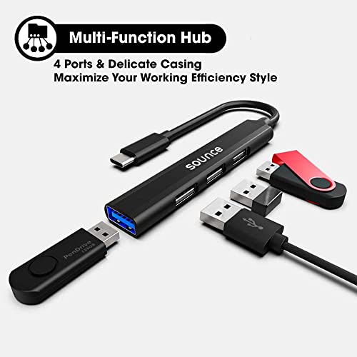 Image of Sounce 4-in-1 Portable Type-C Hub (Type-C to 4 USB-A Ports) with Aluminum Shell, USB Port Hub 3.0 Compatible for PC, Mac Pro, Mac mini, iMac, Tablet, and Smartphone