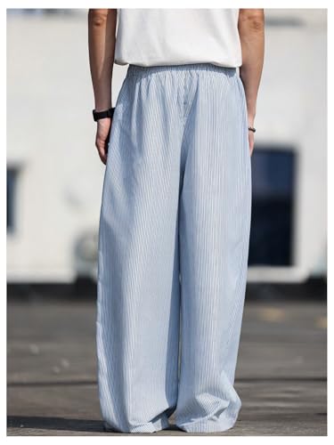 GORGLITTER Men's Striped Baggy Pants Wide Leg Drawstring Lightweight Trouser Y2K Barrel Track Pants3