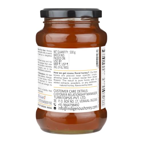 Image of INDIGENOUS HONEY Tulsi Basil Honey Pure Raw Organic 17.64 oz Glass Jar