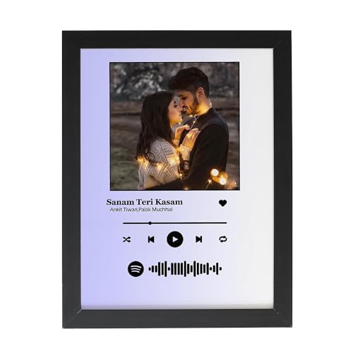 Image of Wood Spotify Rectangular Shape Wall Mount Photo Frame Personalized Picture Music Frame Birthday, Wedding Gift | Scannable Spotify Song Qr Code Frame With Your Photo, Purple & White - 10X15 Inch