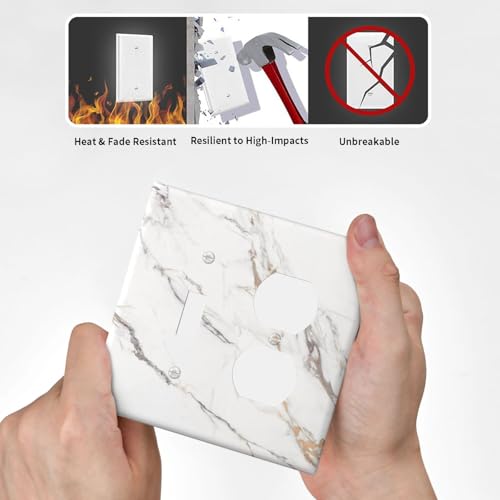 Decorative Outlet Covers Modern Grey Gold Marble Texure 2 Gang Outlet Cover Wall Plate Single Toggle Duplex Light Switch Cover Plate Switch Plate Covers for Kitchen Bathroom Decor