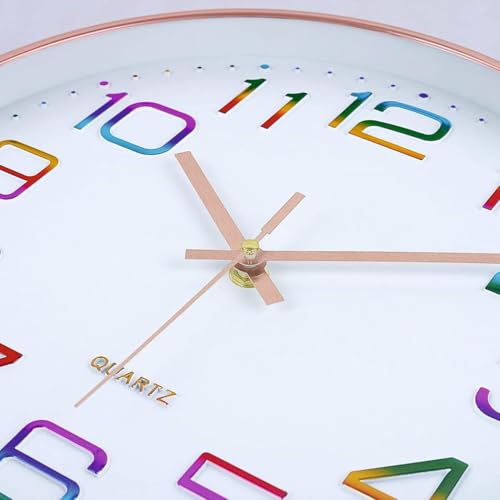 Image of TEKCOOL Plastic Digital Wall Clock 12 inch Silent Quartz Decorative Non-Ticking Classic Clock Battery Operated Round Easy to Read for Room /Home /Kitchen /Bedroom /Office /School- (Rainbow), White;