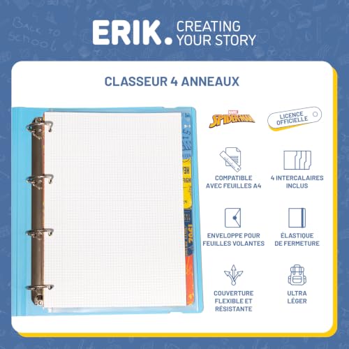 Grupo Erik | Classeur A4 4 Anneaux Marvel, Spiderman, Fournitures Scolaires – vue 2