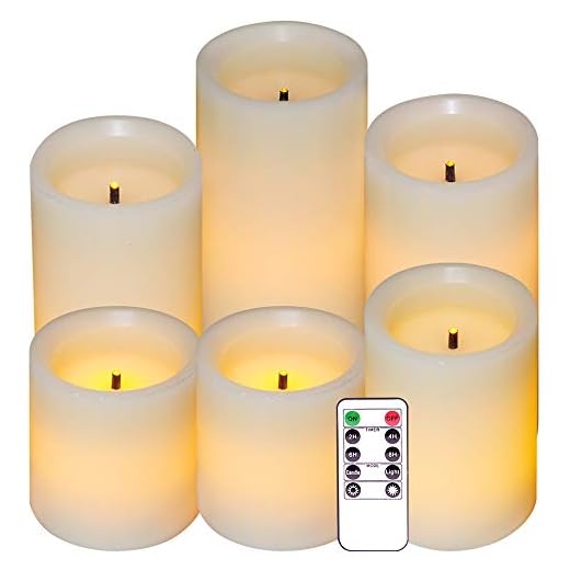 Eldnacele LED Flameless Flickering Candles Optical Fiber Wick with 10-Key Remote and Timer, Battery Operated Wax Candles Set of 6 Home Decoration(D3 x H3 4" 5" 6" 7")