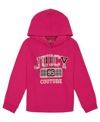 Image of Juicy Couture Girls' Long Sleeve Hooded Sweatshirt, Full Zip, Pockets and Ribbed Cuffs Hoodie, Fuchsia Purple Plaid, 7
