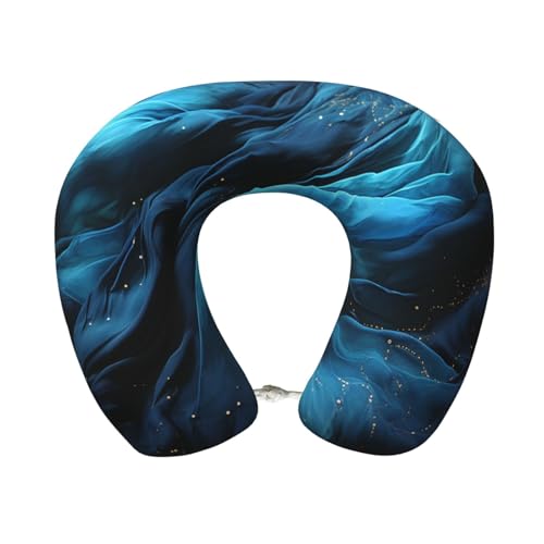 Almohada de viaje de espuma viscoelástica en U azul miniatura 1