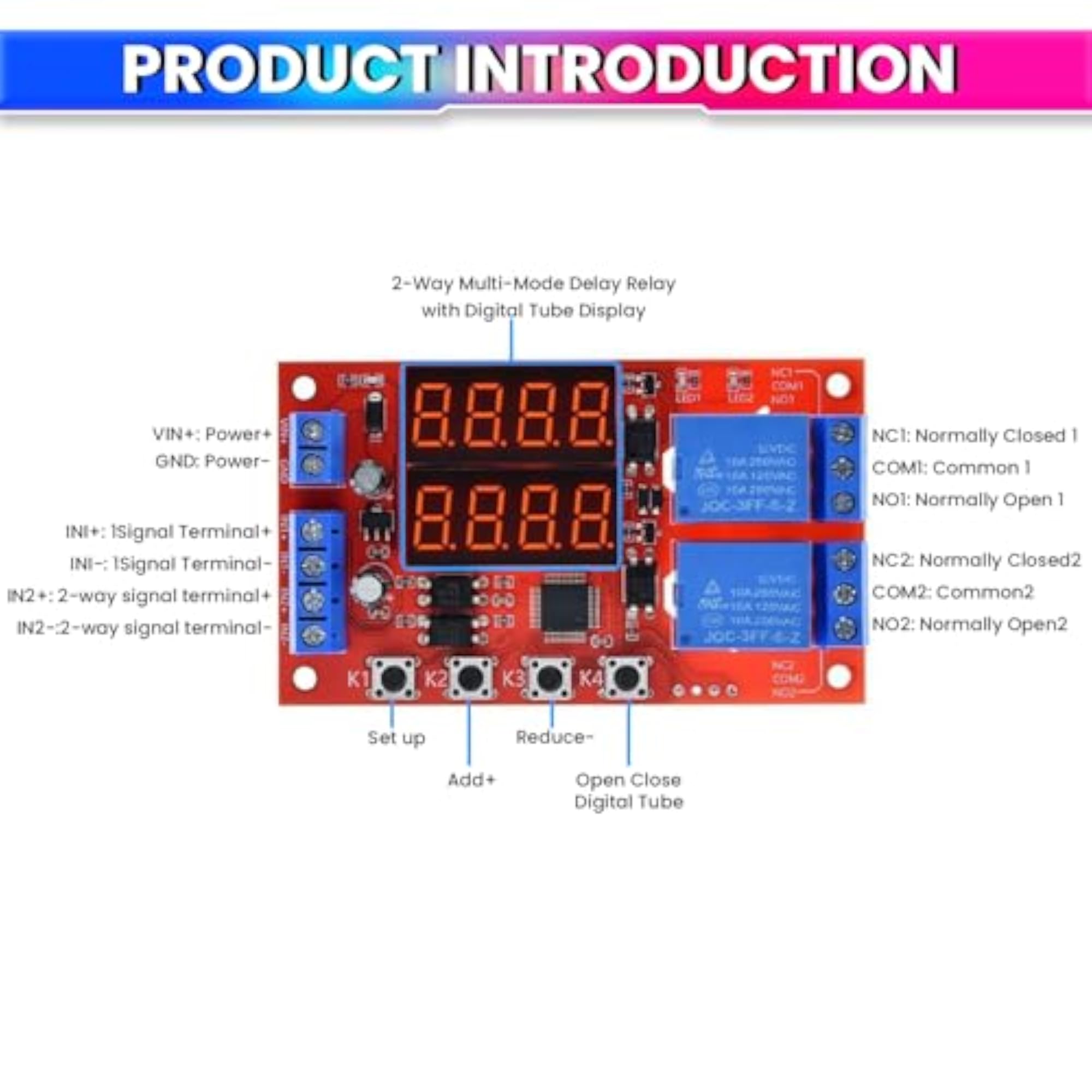 Adjustable Time Delay Relay Module with Digital Display, 32 Modes