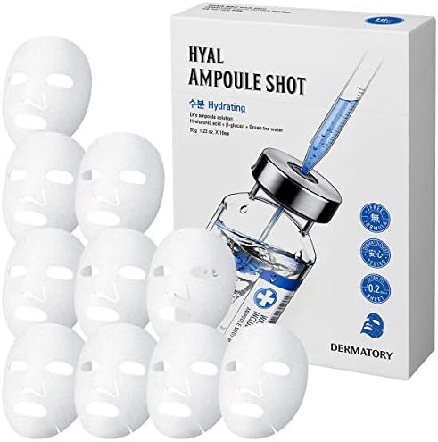 Dermatory Collagen Ampoule Shot Sheet Masks | Plump Skin, Intense Hydration, Collagen, Hyaluronic Acid, Ultra-Thin Cellulose Sheets (0.2mm), Hypoallergenic Tested, Dermatologist Tested (10 Pack)