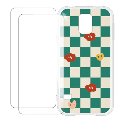 UOGNADGD Screen Protector and Case for Galaxy S5 i9600 - Green Plaid